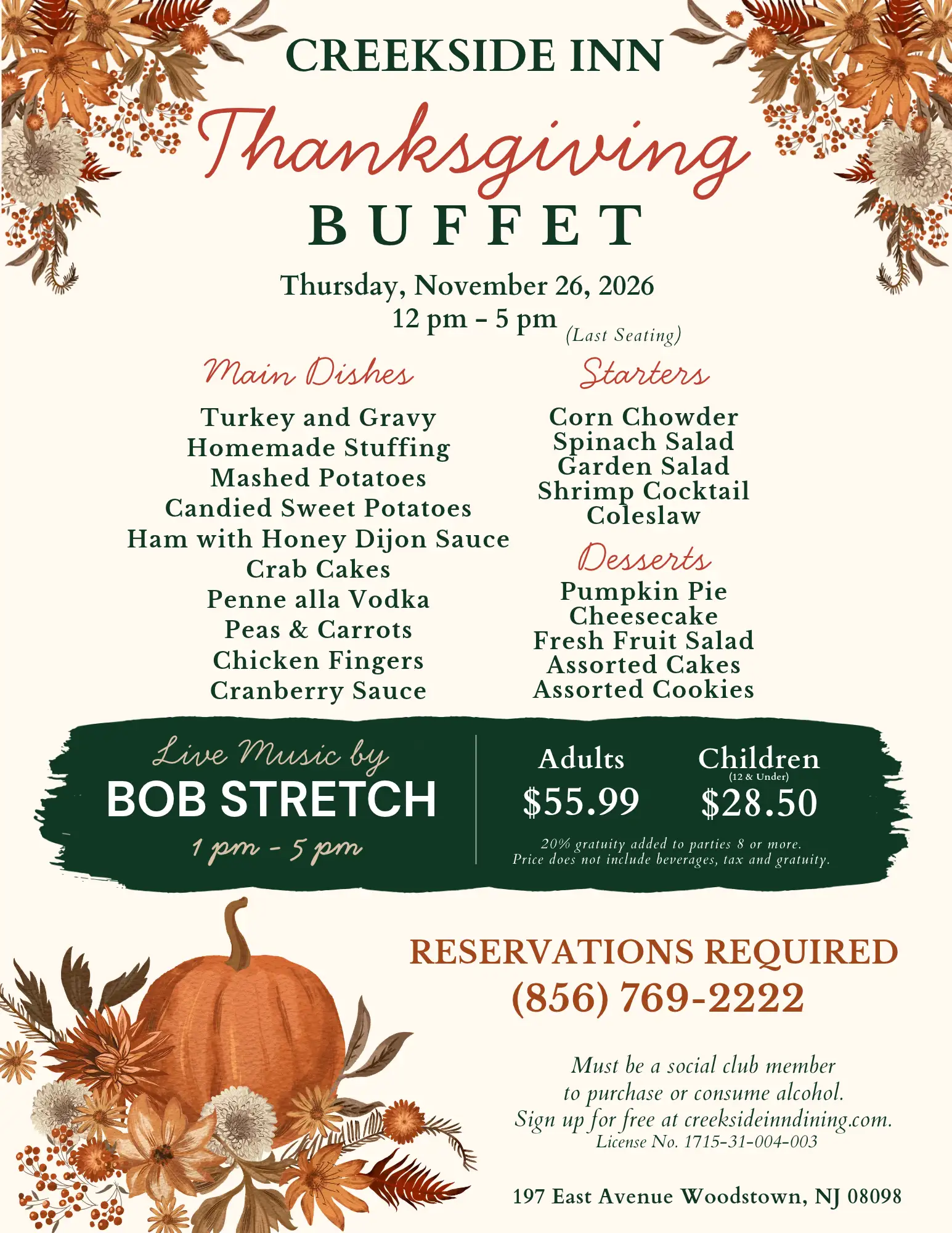 Thanksgiving Buffet November 26, 2026