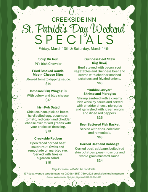 ST. Patrick's Day Weekend Specials