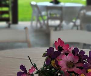Tables and View from Creekside Inn Pavilion